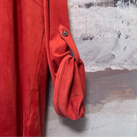 SOFT SURROUNDINGS Sz 2X Tunic Top Faux Suede STRETCH Roll-Tab Sleeve Orange FALL - Picture 11 of 16